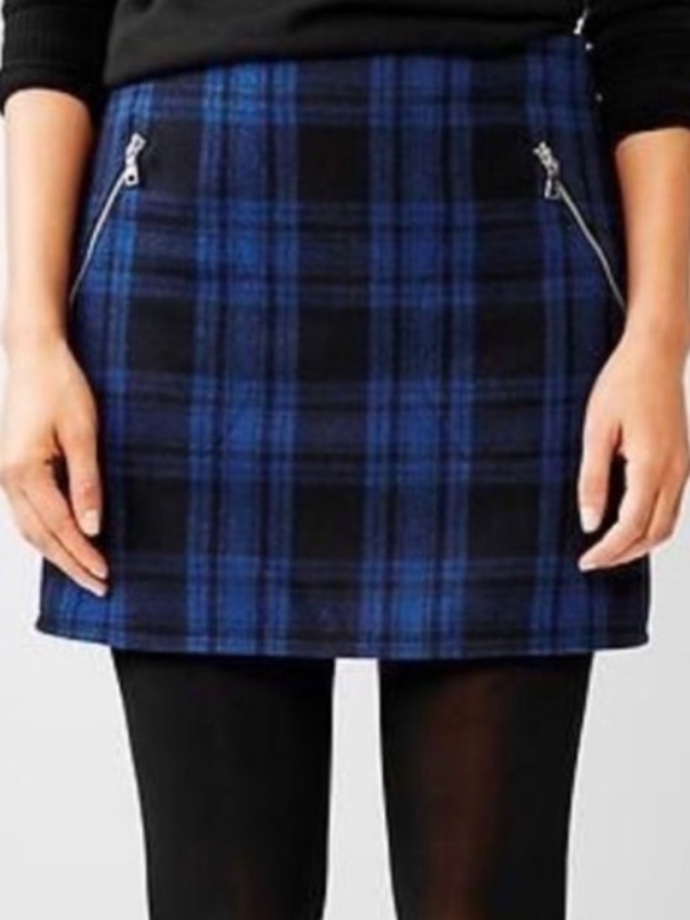 Gap Blue Plaid Mini Skirt Black 8 Wool Zipper